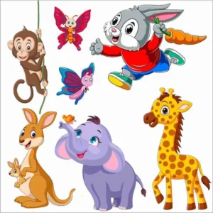 Printart 40 cm Lion, Elephant, Butterflies Animals Wall Sticker kids room (65 cm X 50 cm ) Removable Sticker  (Pack of 1)