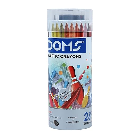 Doms 28 Shades Erasable Plastic Crayons Round Tin Box